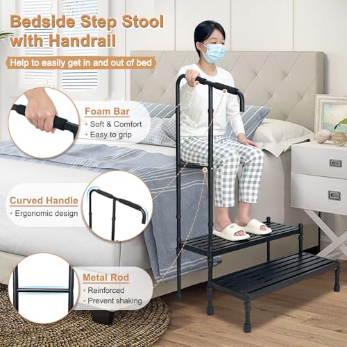 Two Step Stool with Handle Adjustable Wide Platform Q903