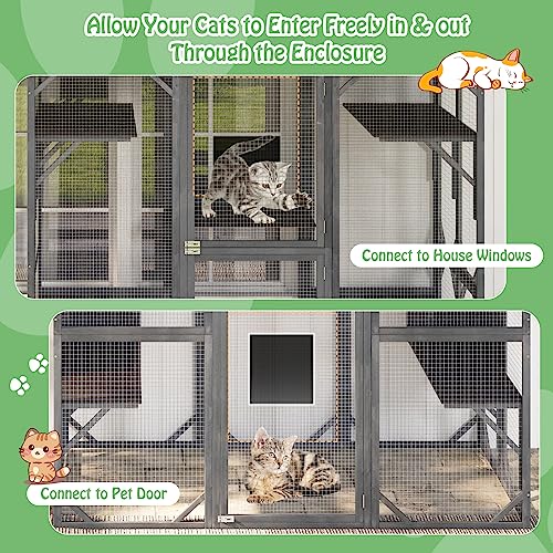 72 Inch Tall Wooden Cat Enclosure with Weatherproof Asphalt Roof M808