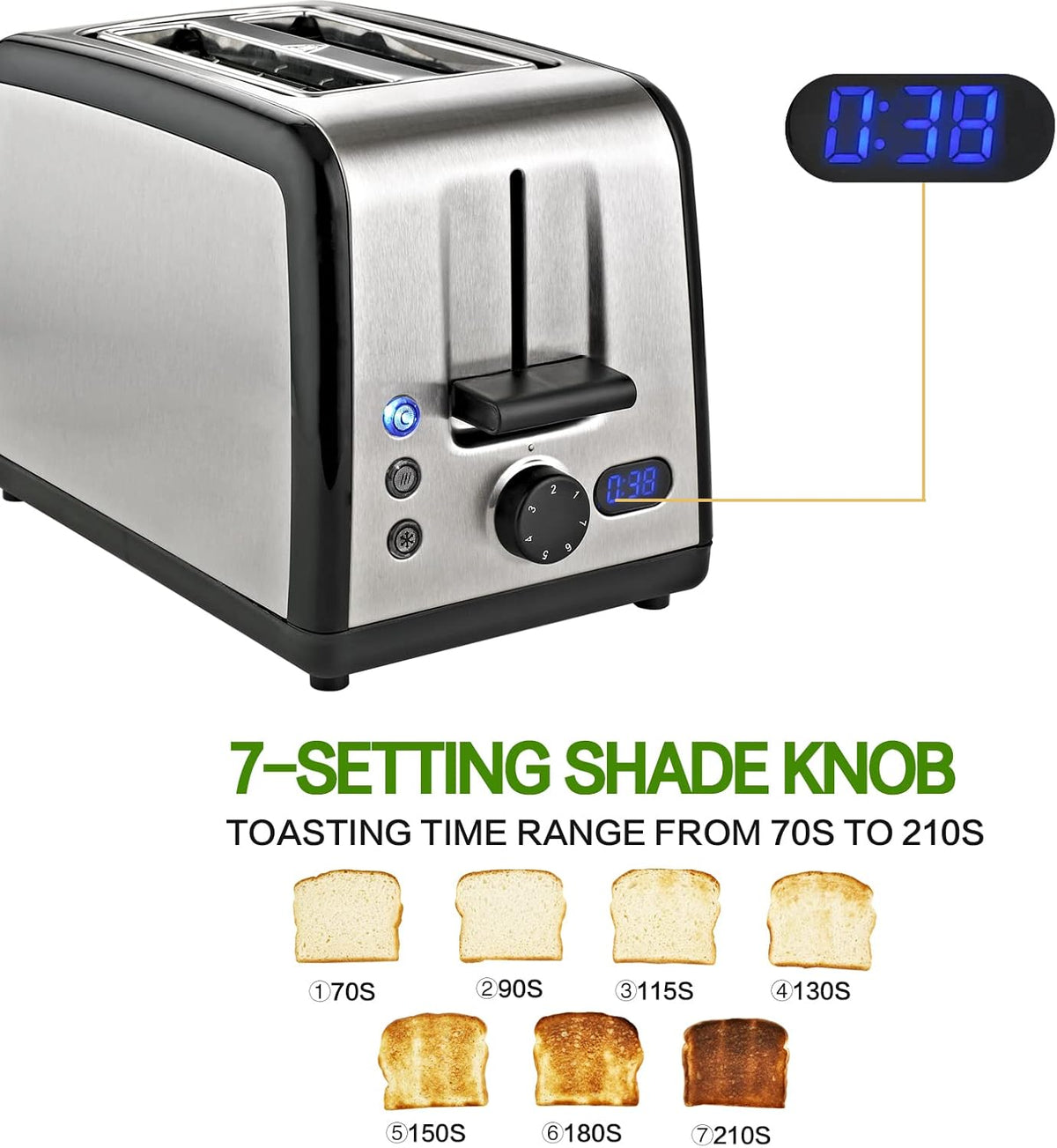 2 Slice Wide Slot Stainless Steel Toaster V888