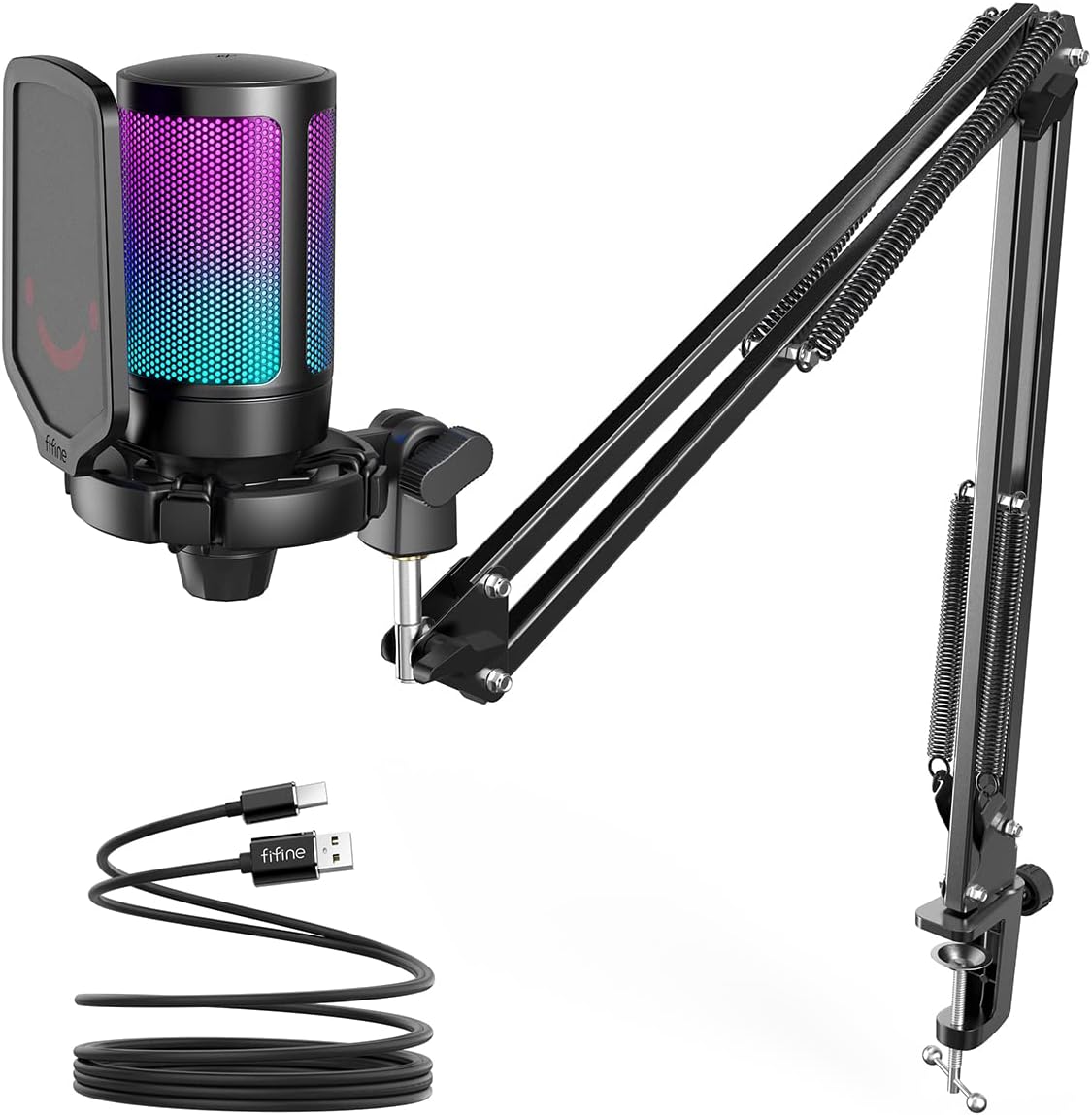 USB Gaming Microphone Kit with Mute Button, Volume Gain, RGB, Arm Stand A8965
