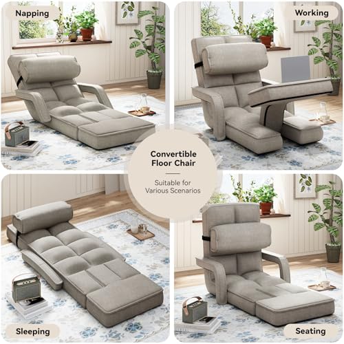 Padded Folding Floor Chair with 14-Level Adjustable Backrest (Dark Grey) T808116