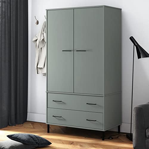 Gray Solid Wood Wardrobe with Metal Legs W924888