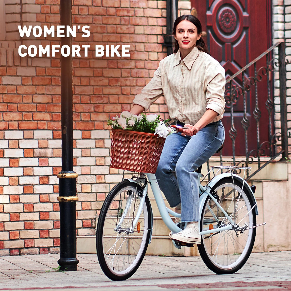 26 Inch Cruiser Bicycle with Basket Rack M7704