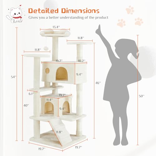 54-Inch Multi-Level Cat Tree Tower with Sisal Scratching Post M15600