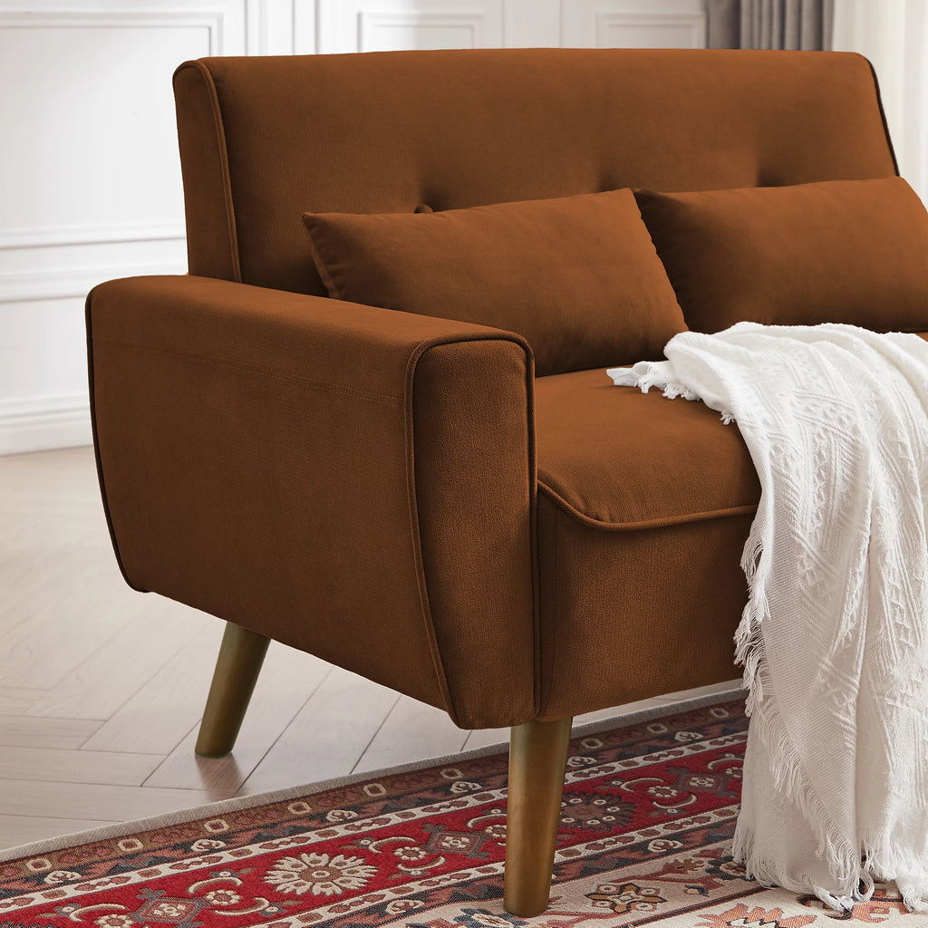47" Orange Linen Fabric Tufted Loveseat Sofa I85248