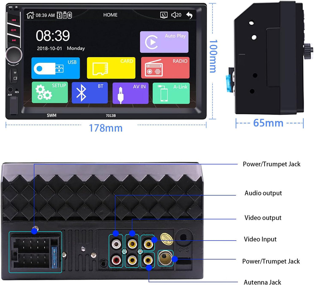 Double Din 7’’ HD Touch Screen Car Stereo with Bluetooth FM Radio Rear View Camera F108