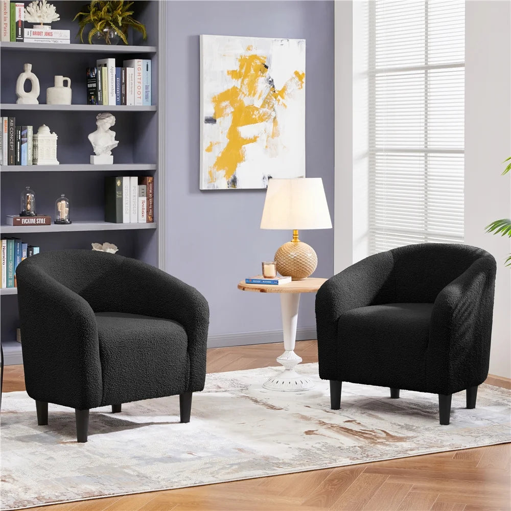 Set of 2 Black Boucle Barrel Chair E702