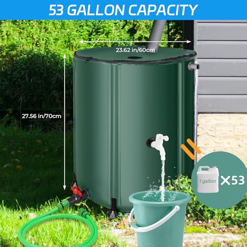 Black 53 Gallon Rain Barrel with Filter Two Spigots and Overflow Kit T7559
