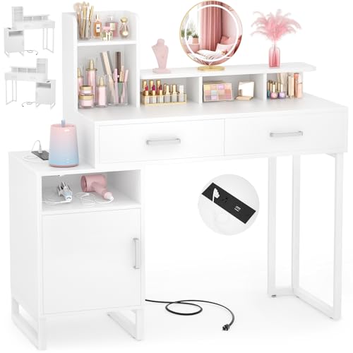 White Vanity Desk with Drawers and Cabinets B610887