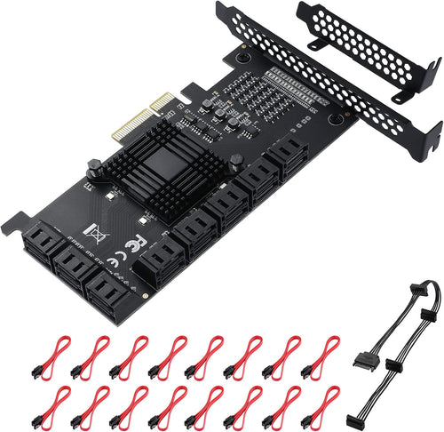 16 Port SATA PCle Expansion Card with 16 SATA Cables and Bracket X6471