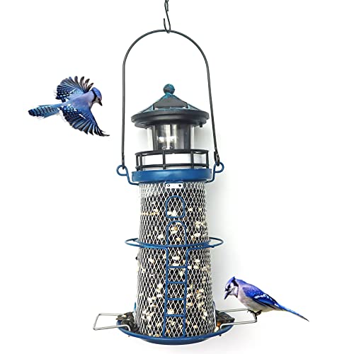 Blue 14" Solar Bird Feeder with Rotating Beacon LED Light Z359865