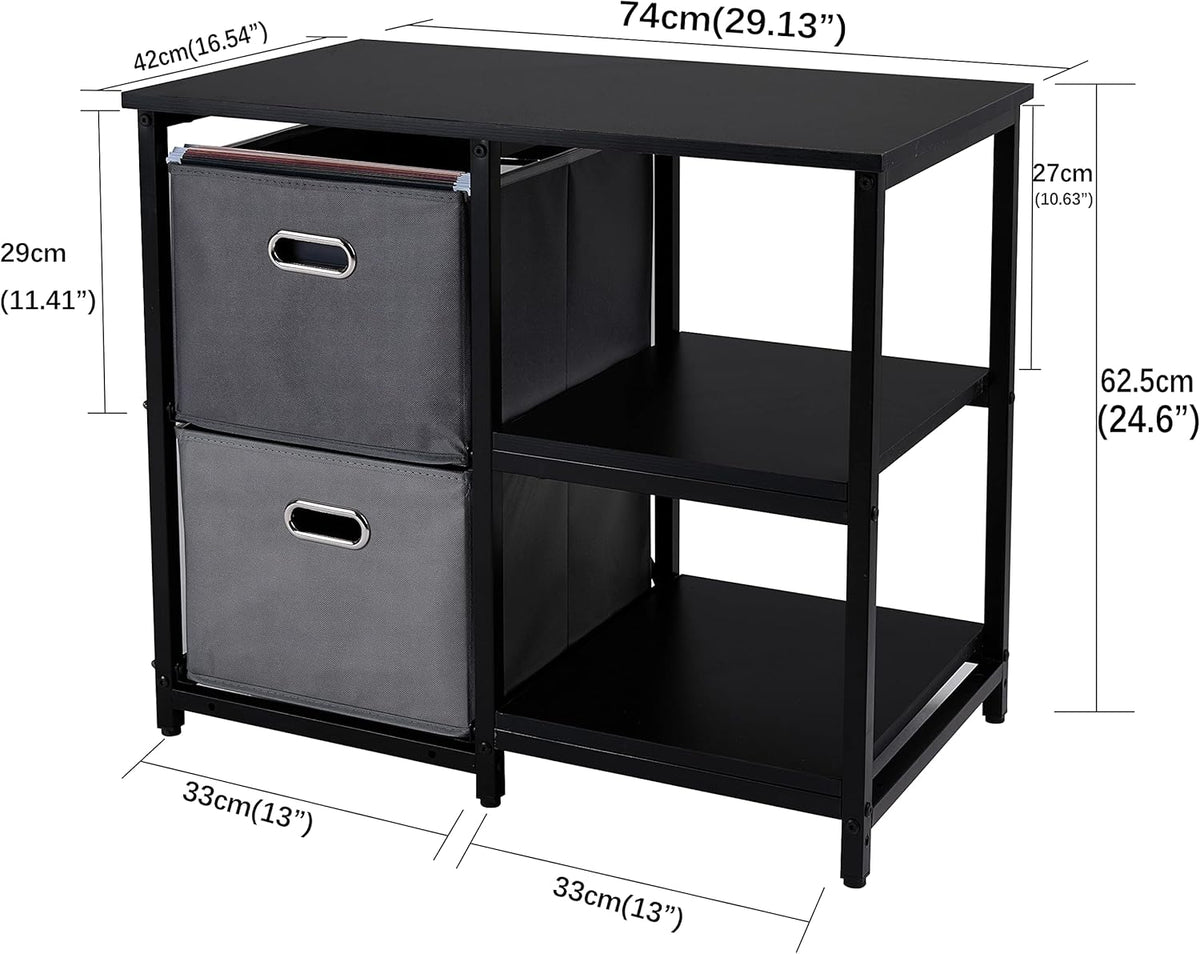 Black 2 Drawer Wooden Lateral File Cabinet with 2 Open Shelves W75244