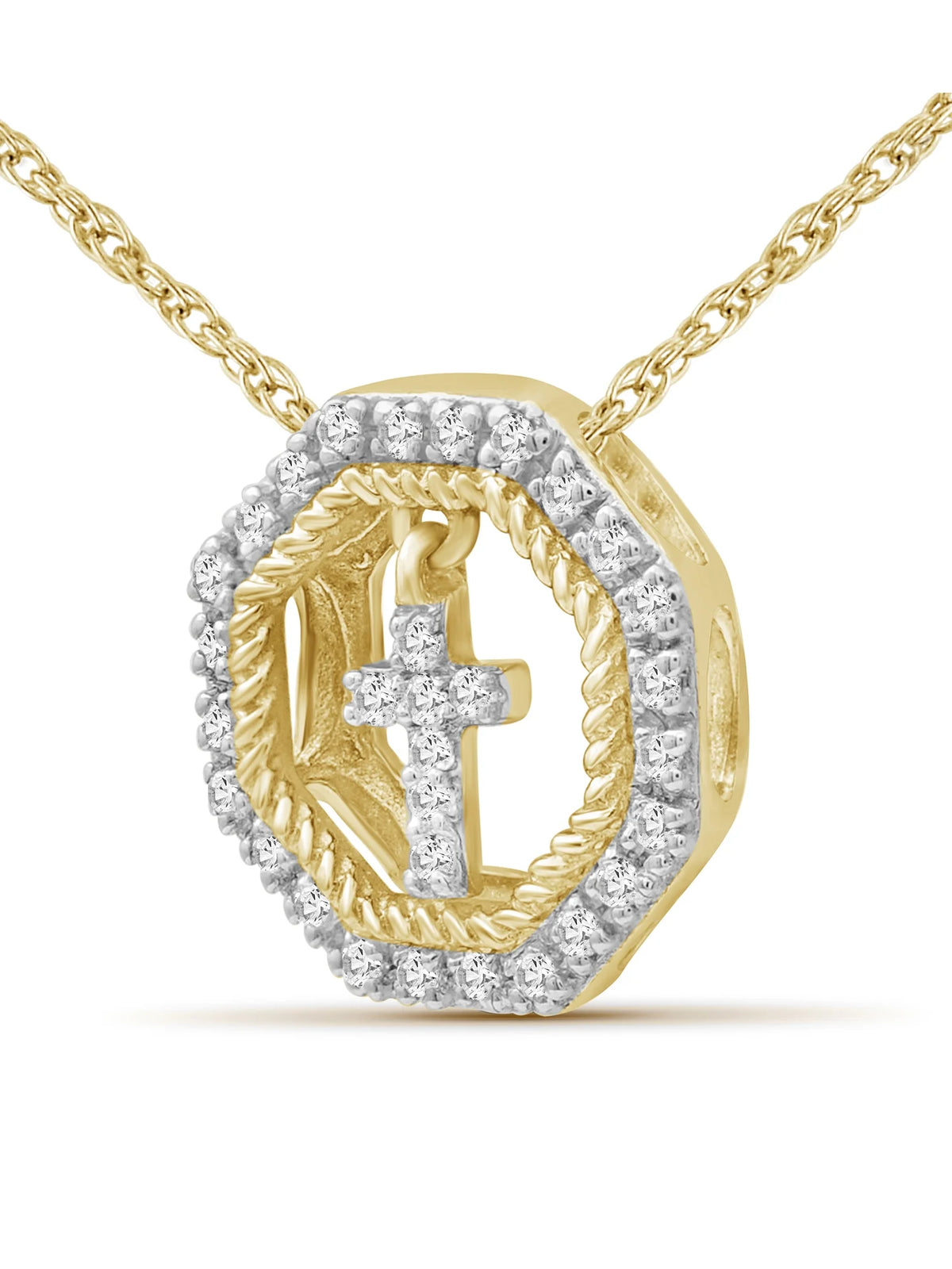 14K Gold Plated Diamond Cross Pendant Necklace with 18” Rope Chain W70396