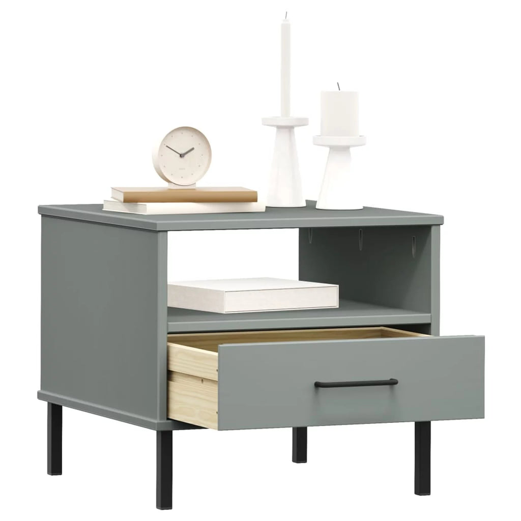 Gray Bedside Table with Metal Legs U452956