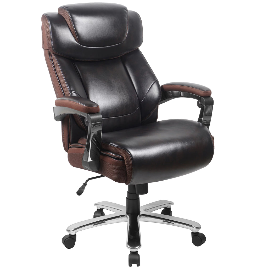Brown LeatherSoft Ergonomic Office Chair with Headrest A672
