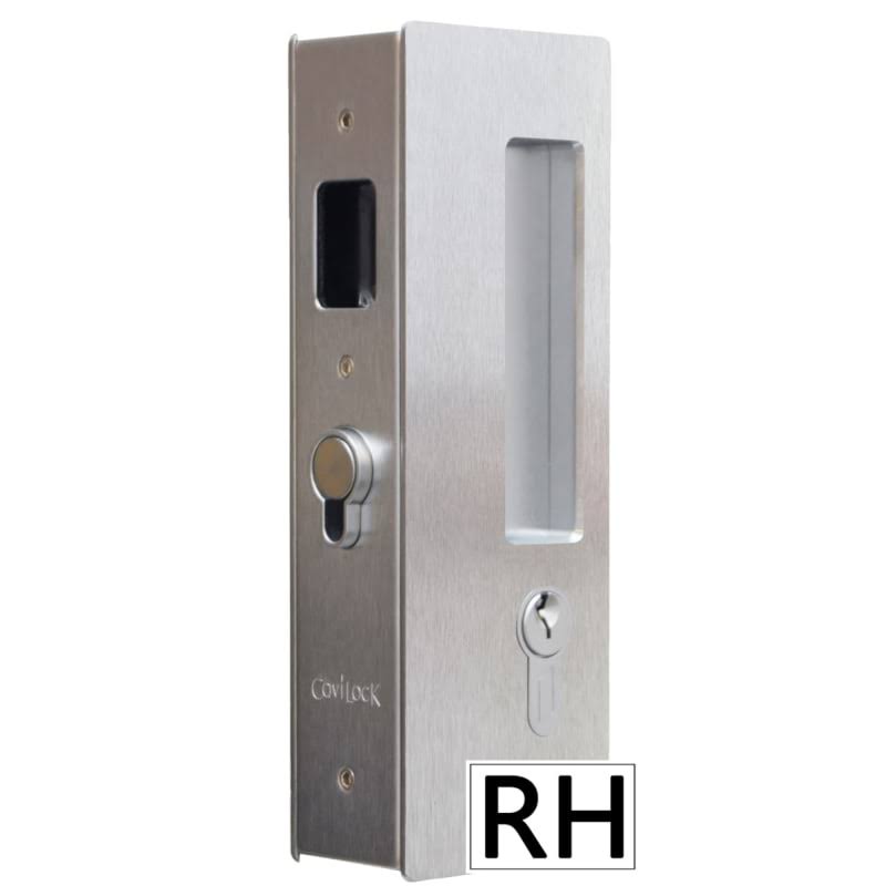 Magnetic Keyed Entry Pocket Door Lock Set with LH Snib, Satin Chrome O128787