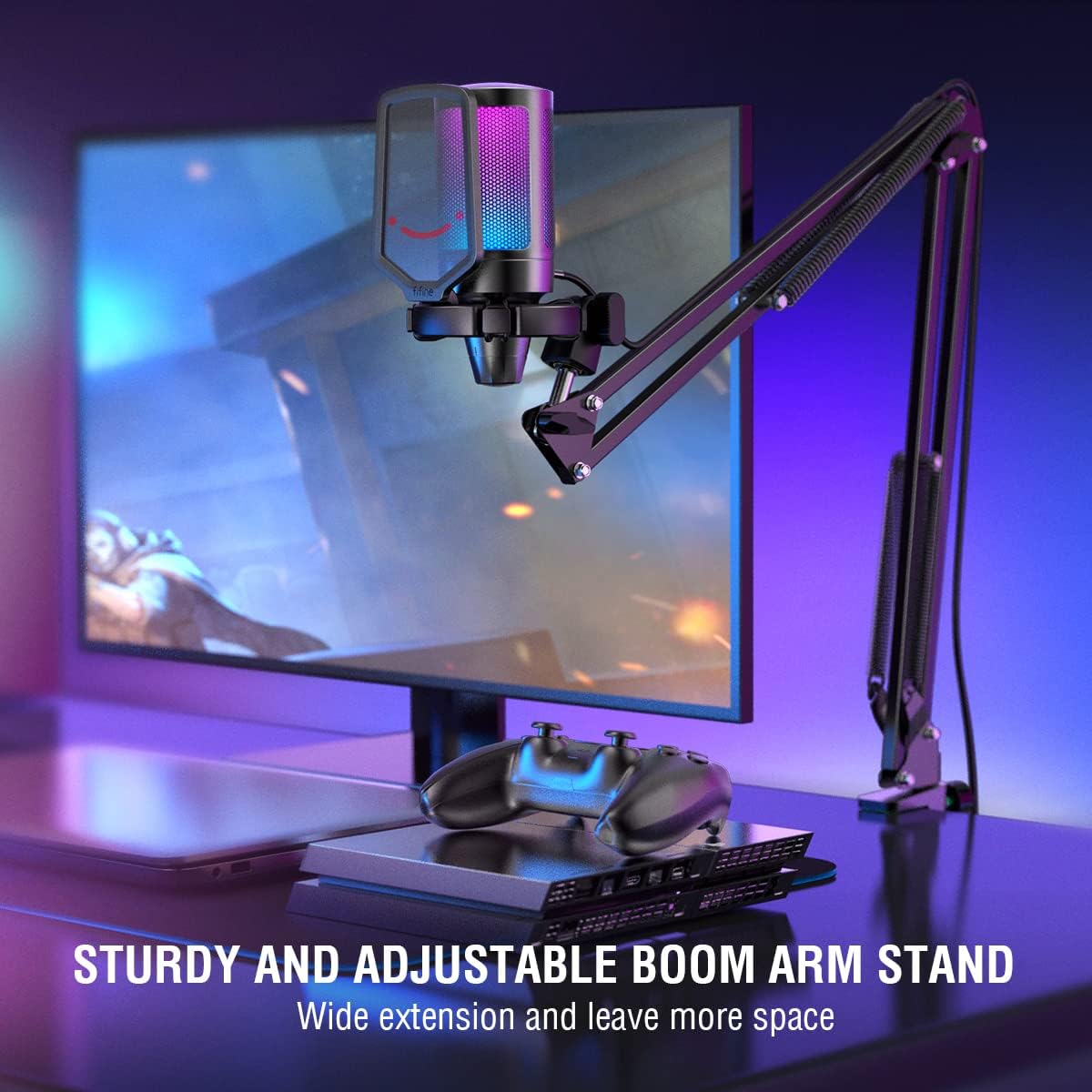 USB Gaming Microphone Kit with Mute Button, Volume Gain, RGB, Arm Stand A8965