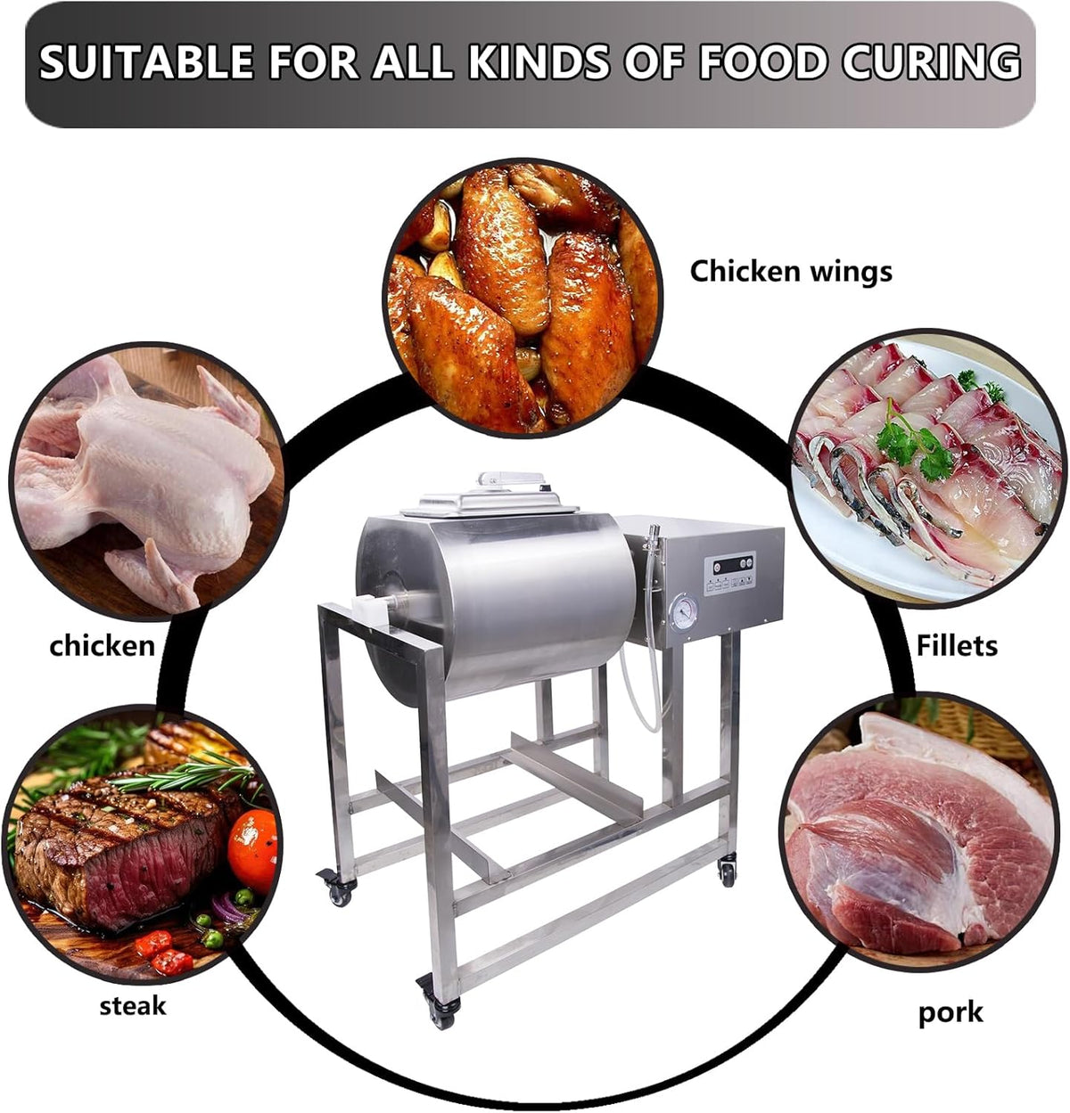 Stainless Steel Meat Tumbler 90lb Vacuum Curing Machine N1662