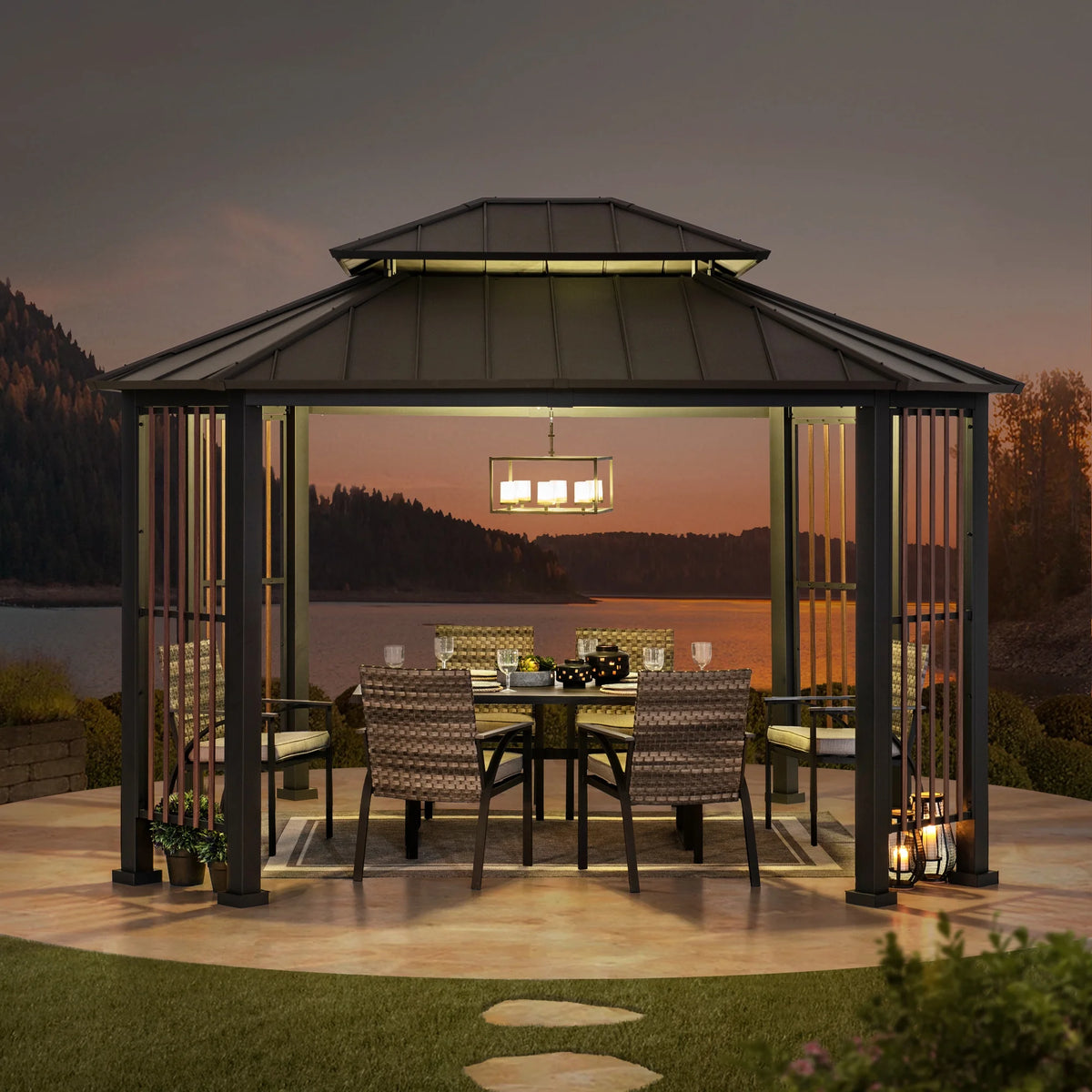 11 x 13 ft. 2-Tier Steel Hardtop Gazebo with Ceiling Hook V699100