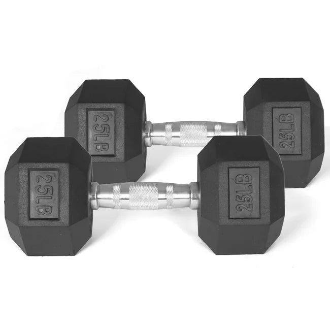 25 LB Pair Black Rubber Coated Hex Dumbbell U152