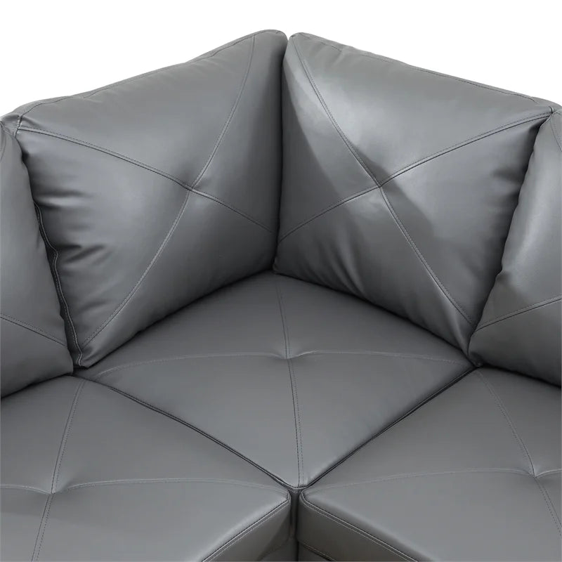 Faux Leather Left Facing Sectional Grey C909