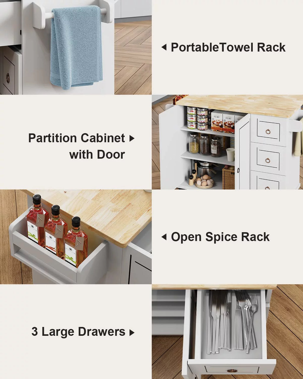 White Kitchen Cart on Wheels with Storage Z169895