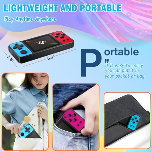 32 Bit Kids Handheld Games Preloaded 139 Video Games Portable Electronic Toys with 3.0" IPS Screen Rechargeable Battery (Blue-Red) W7739