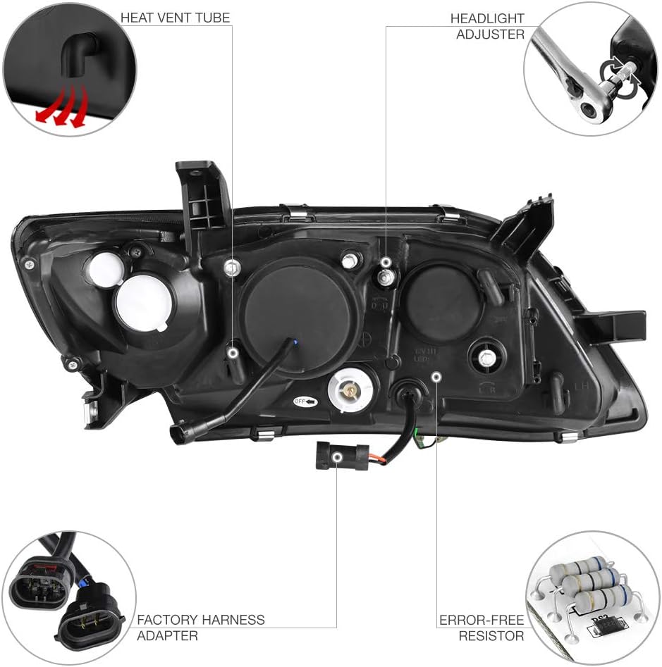 Black Projector Headlight Assembly, Driver & Passenger Side Q5075