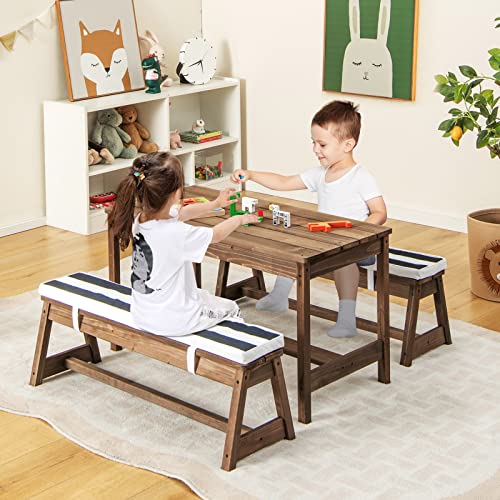Wooden Kids Picnic Table & Bench Set with Umbrella I44634