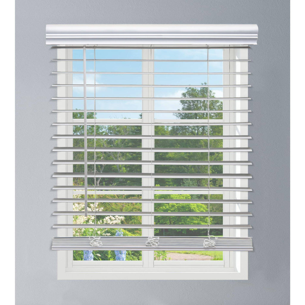 White Cordless Faux Wood Blind N4598