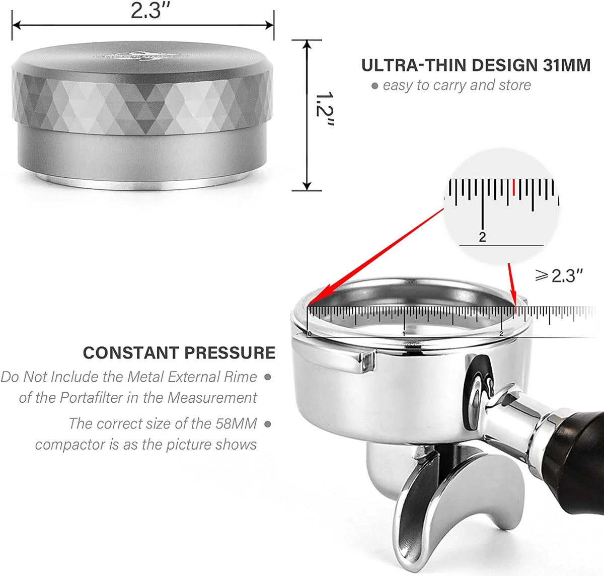58mm Diamond Pattern Stainless Steel Coffee Tamper D1941