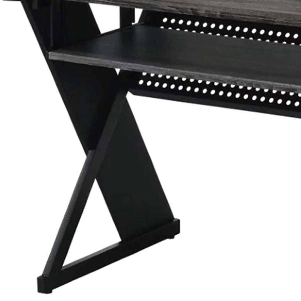 Gray Wood Music Desk Studio Station with Keyboard Tray and Shelves Z781280