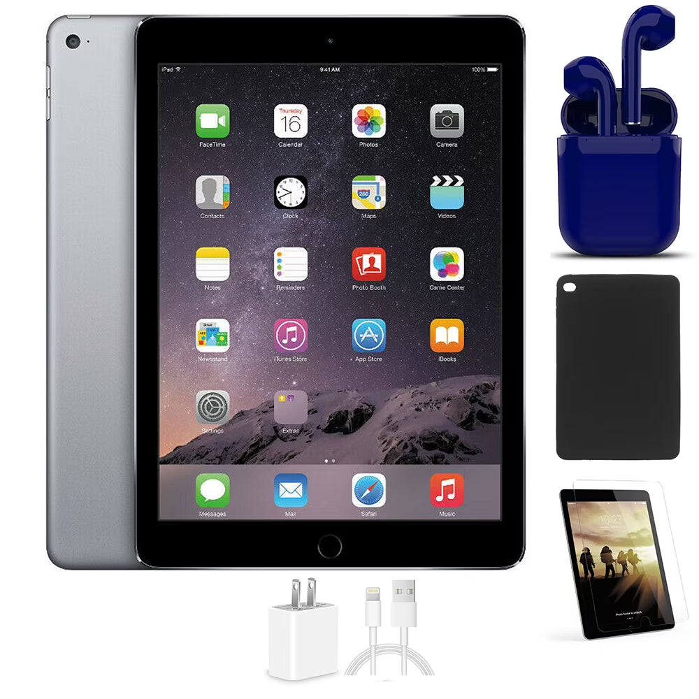 Refurbished Apple iPad Air 16GB Space Gray Wi-Fi Only 9.7-inch Bundle with Tempered Glass, Case, Charger, Airbuds C1522