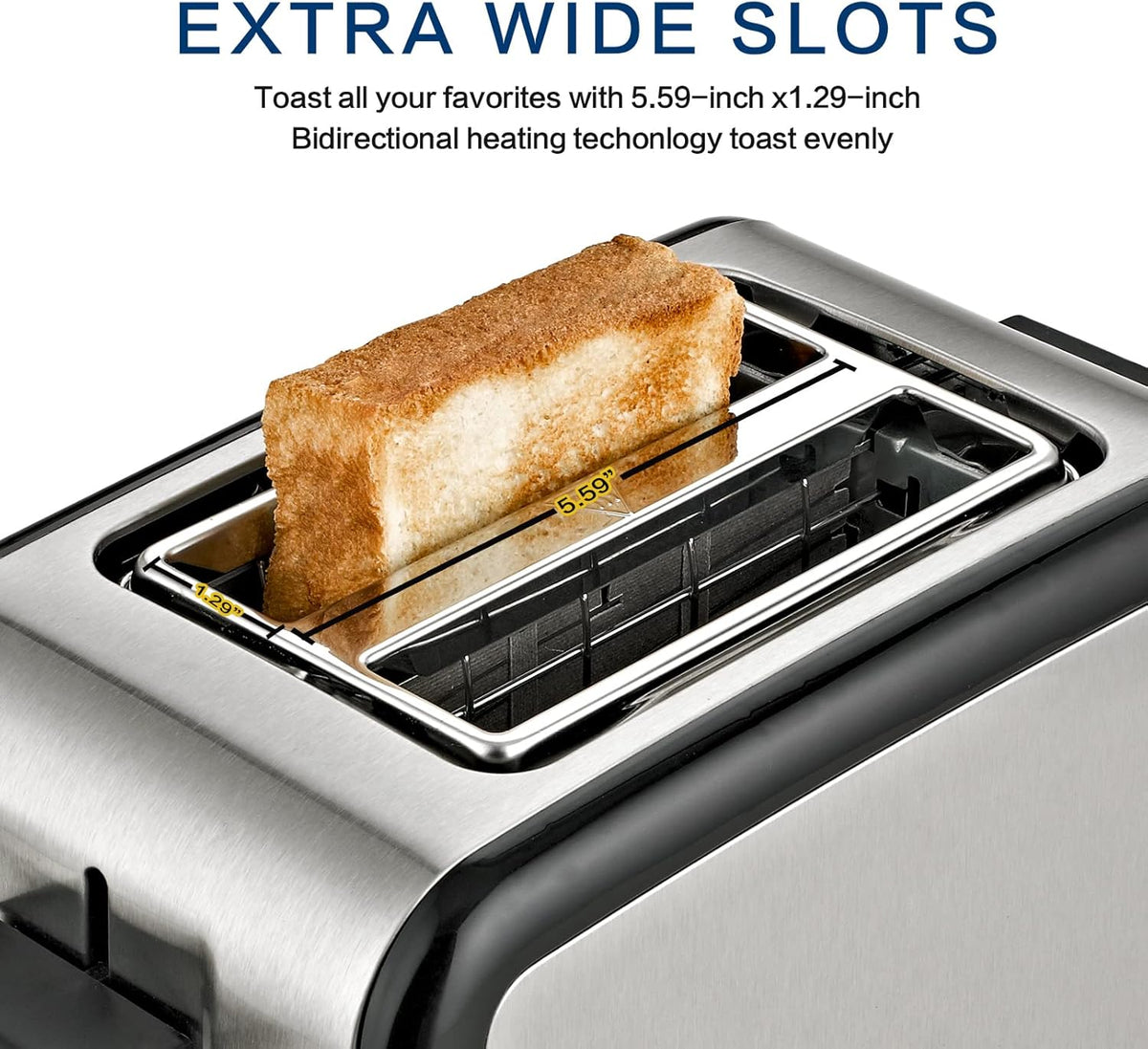 2 Slice Wide Slot Stainless Steel Toaster V888