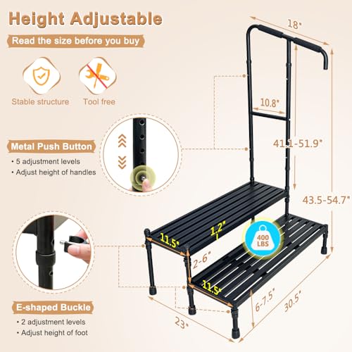 Two Step Stool with Handle Adjustable Wide Platform Q903