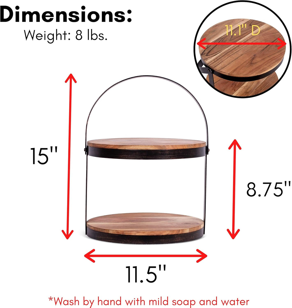 2-Tier Wood Iron Cupcake and Cake Stand with Handle M279308