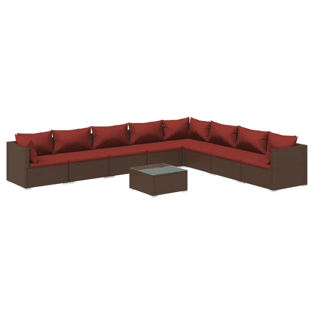 9 Piece Patio Set with Cushions Poly Rattan Brown T60365