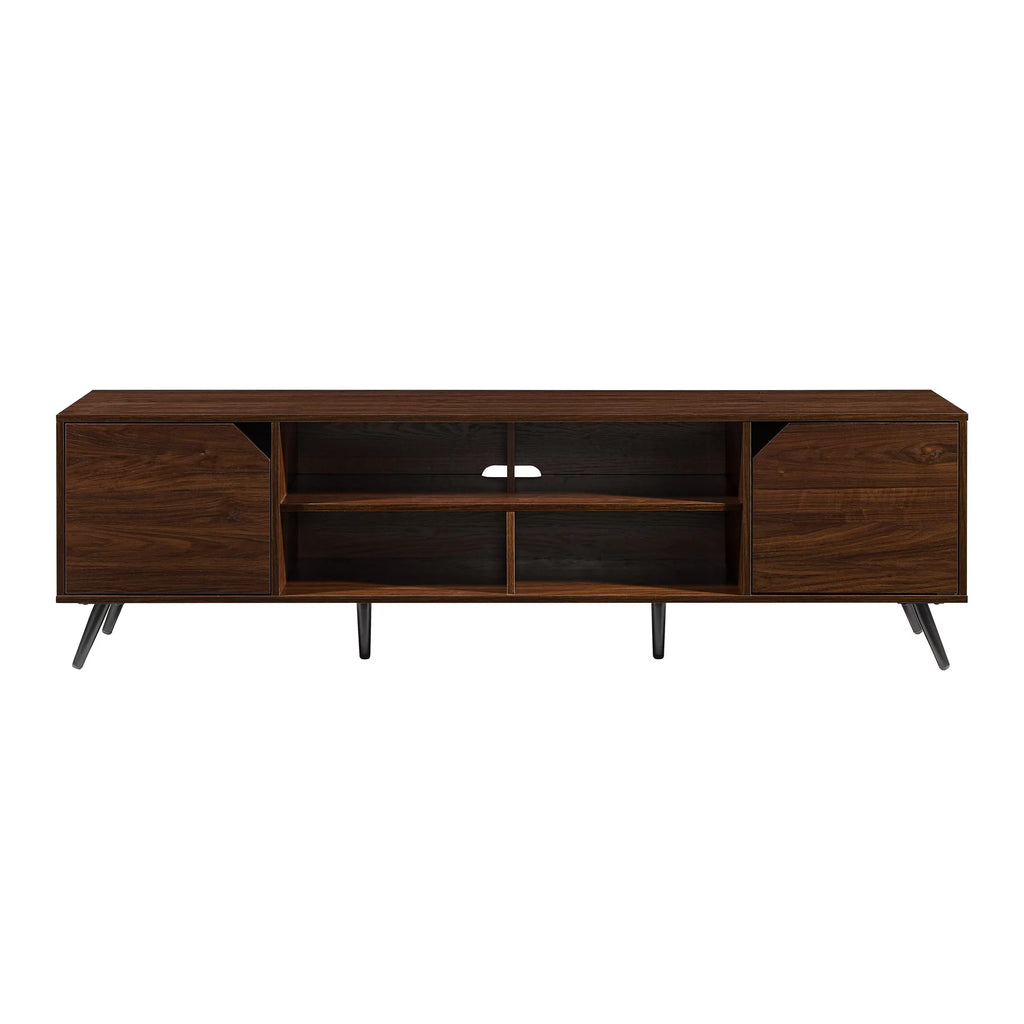 Mid-Century Modern Angle-Door TV Stand, Dark Walnut Y380563