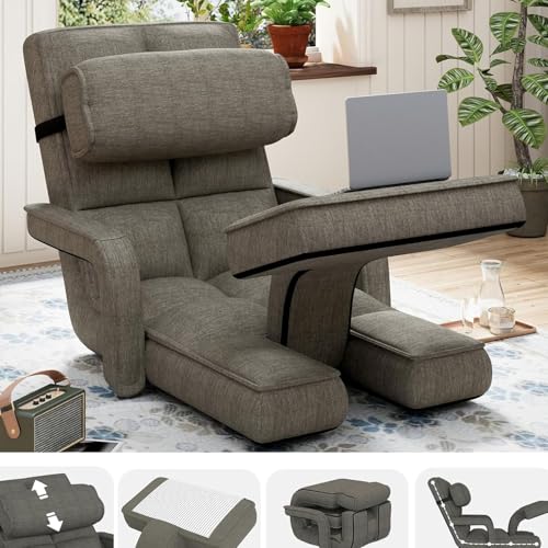 Padded Folding Floor Chair with 14-Level Adjustable Backrest (Dark Grey) T808116