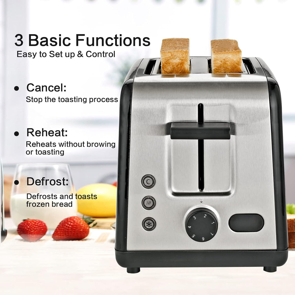 2 Slice Wide Slot Stainless Steel Toaster V888