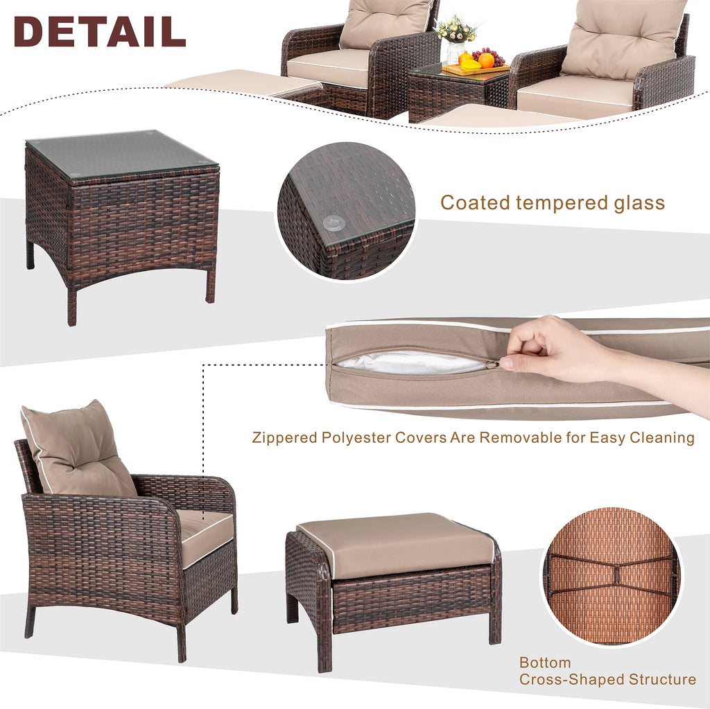 5 Piece PE Wicker Patio Furniture Set with Ottoman B623