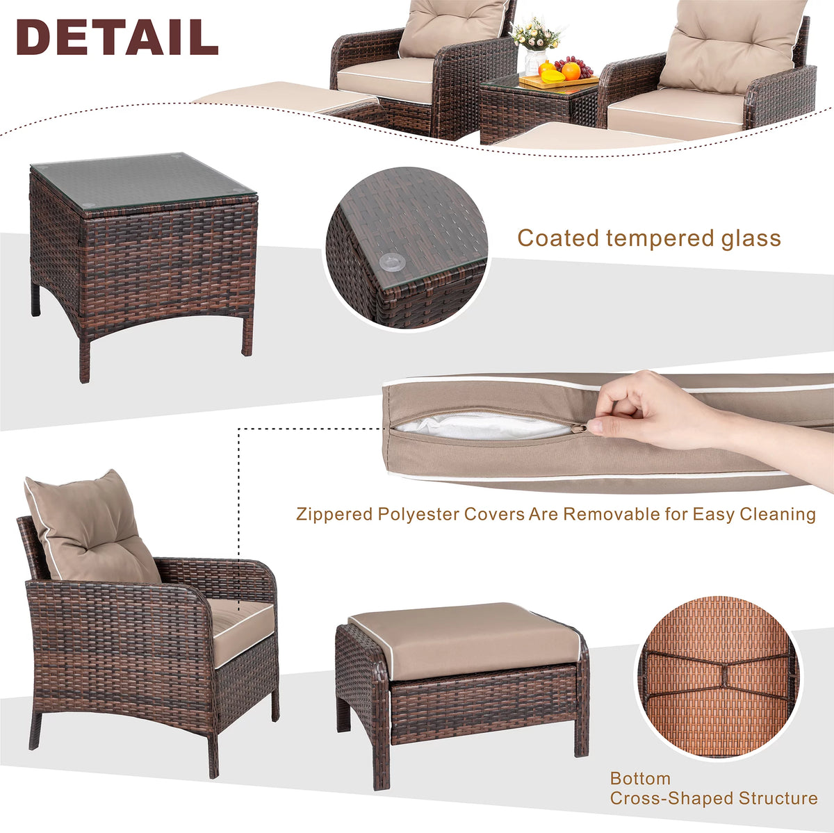 5 Piece PE Wicker Patio Furniture Set with Ottoman B623