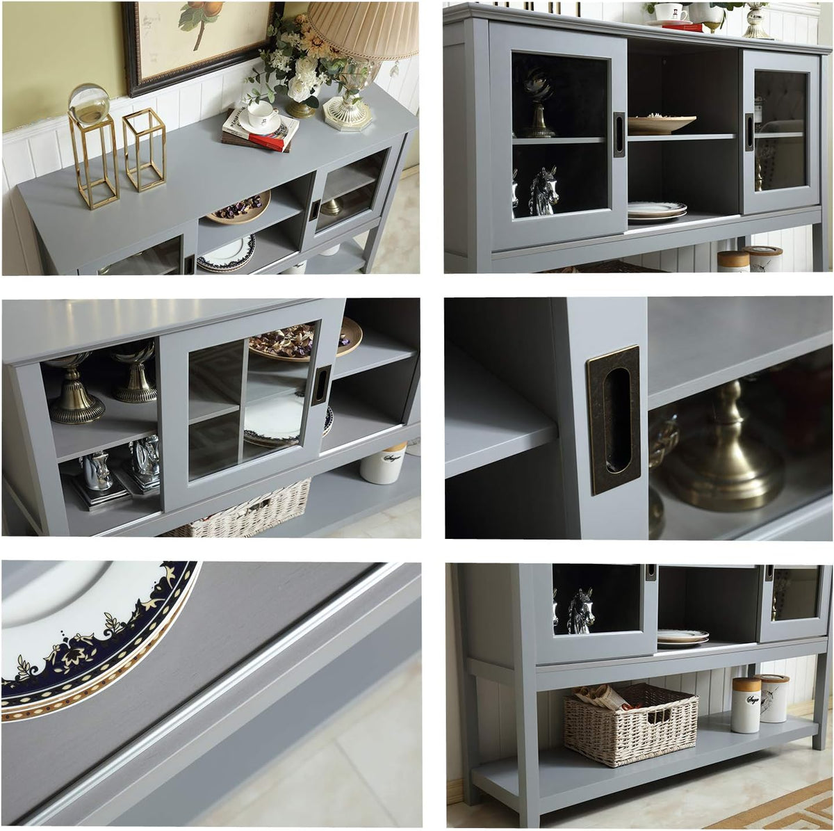 Gray Wood Sideboard Cabinet with Sliding Doors H390577