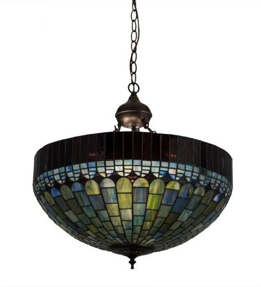 22 Inch Tiffany Inverted Pendant with Mahogany Bronze Finish and Amber Glass B1860