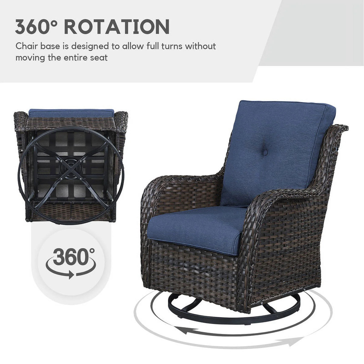 5-Piece Wicker Outdoor Conversation Set with Blue Cushions F39557