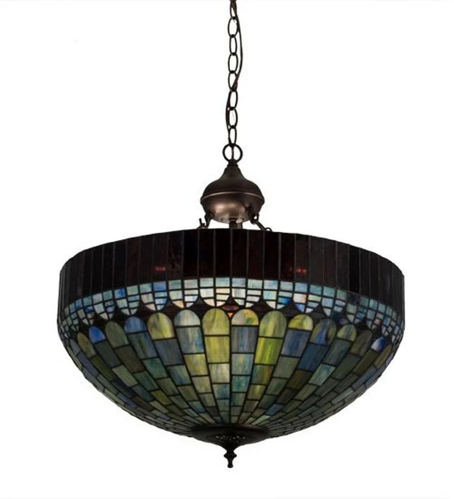 22 Inch Tiffany Inverted Pendant with Mahogany Bronze Finish and Amber Glass B1860