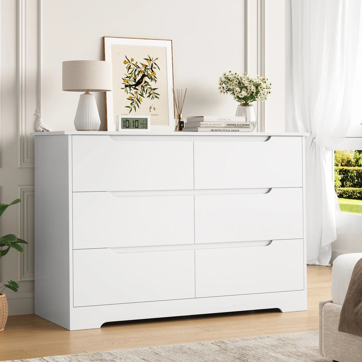 White 6 Drawer Wood Dresser N484