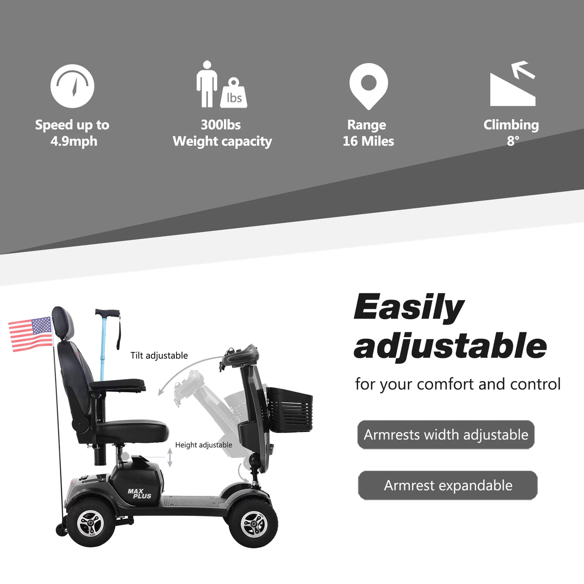 Folding 4 Wheel Scooter with USB Port Purple S11467