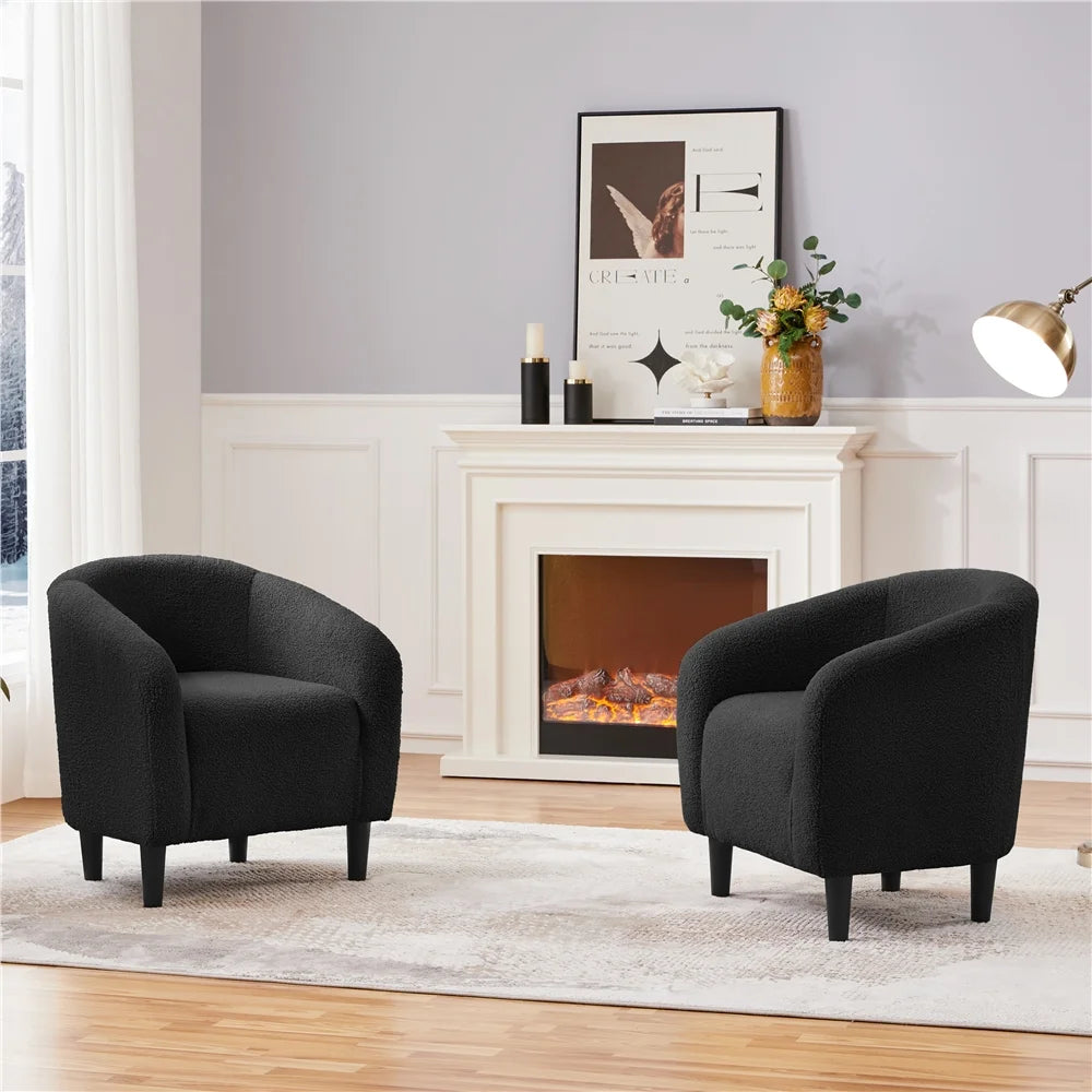 Set of 2 Black Boucle Barrel Chair E702
