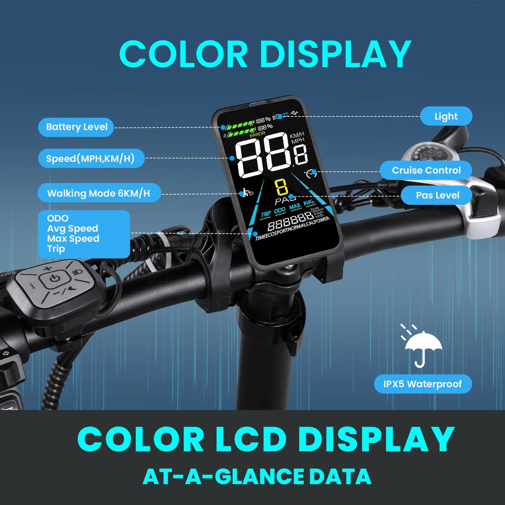 750W Folding Electric Bike 20 Inch 4.0 Fat Tire 48V 13AH Removable Battery T6566